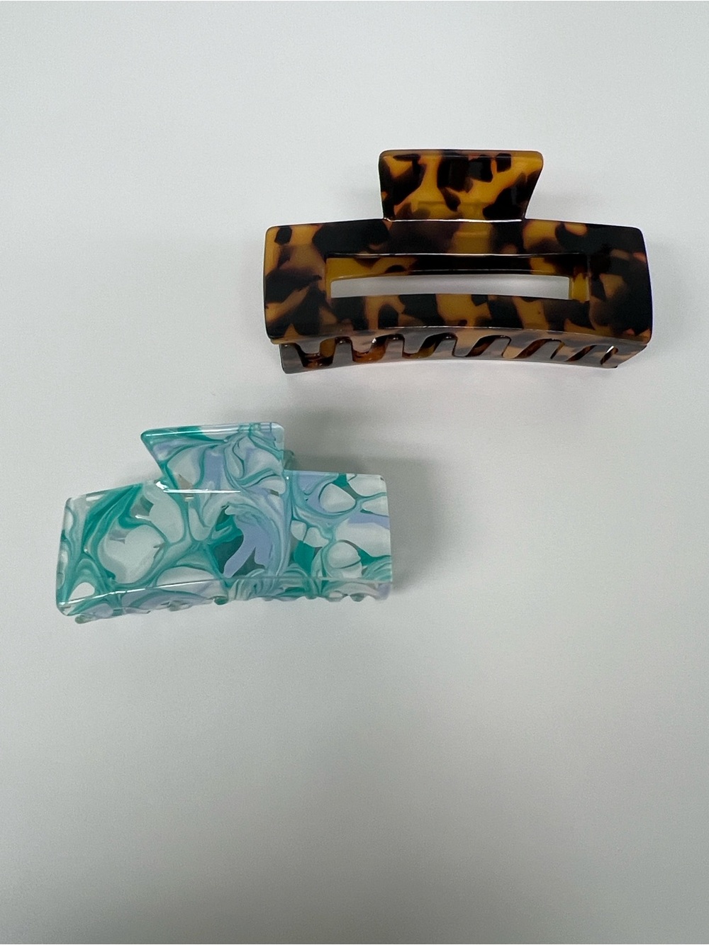 Tortoiseshell & Aqua Marbled Hair Claw Clip Duo